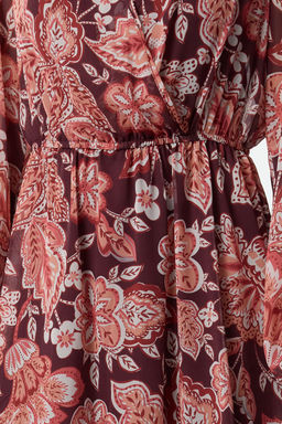 TRENDYOLMILLA Bordo Cicekli Kruvaze Yaka A Kesim Midi Sifon Astarl? Dokuma Elbise TWOAW25EL00431  фото 3