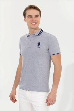 U. S. Polo Assn Мужская серая меланжевая базовая футболка с воротником-поло - U.s. polo assn фото 7