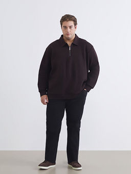 B?y?k Beden Polo Yaka Erkek Sweatshirt