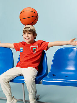 Bisiklet Yaka Bask?l? Erkek ?ocuk Ti??rt