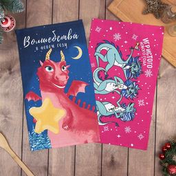 Набор полотенец Доляна Игристого нового года 28х46 см - 2 шт, 100% хл, рогожка 164 г/м2