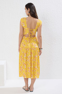 TRENDYOLMILLA Mavi Skater/Belden Ac?lan S?rt Detayl? Cicek Desenli Midi Dokuma Elbise TWOSS21EL0709  фото 8