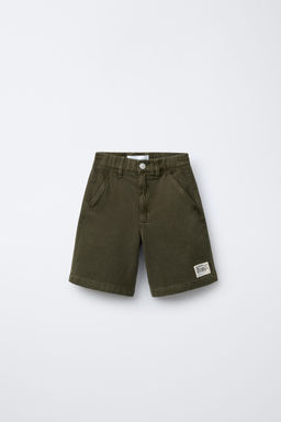 STRAIGHT TWILL BERMUDA SHORTS WITH LABEL