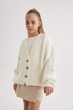 Трикотажный кардиган для девочек с V-образным вырезом - Defacto фото 6