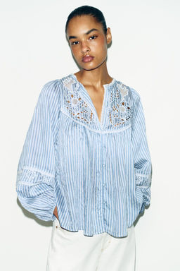 EMBROIDERED STRIPED BLOUSE - Zara фото 2