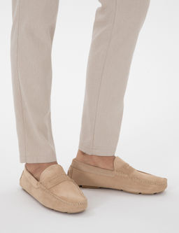Bej %100 Deri Loafer Ayakkab_