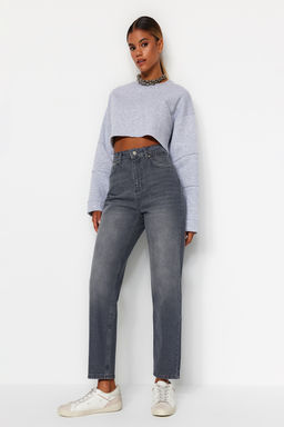 Gri Yuksek Bel Mom %100 Pamuk Non-Stretch Jeans TWOAW24JE00076