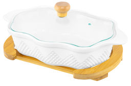 Блюдо д/зап и серв 32*20*14 см 1,5 л Ромбики ажур. + стекл крышка, на дер подставке - Elan gallery фото 11