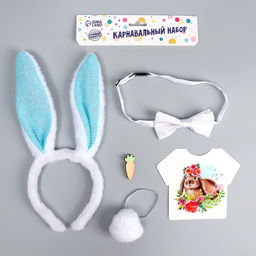 Карнавальный набор Зайка, термонаклейка, ободок, бабочка, брошка, хвостик, МИКС - Страна карнавалия фото 3