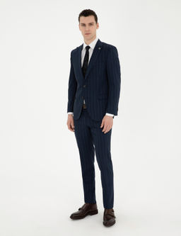 Lacivert Ex. Slim Fit _izgili Y_n Tak_m Elbise