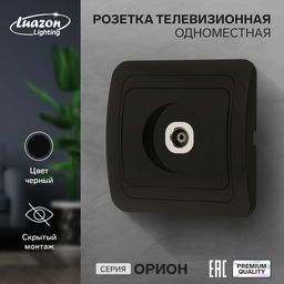 Розетка ТВ Luazon Lighting «Орион», скрытая, IP20, одноместная, чёрная