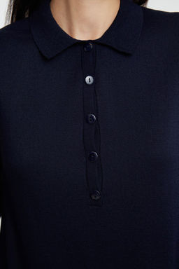 Lacivert Midi Triko Polo Yaka Elbise TWOAW25EL00010