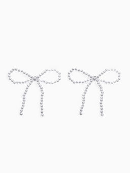 Набор 2 предмета: серьги, колье Жемчуг бантик, белый в серебре, 35 см