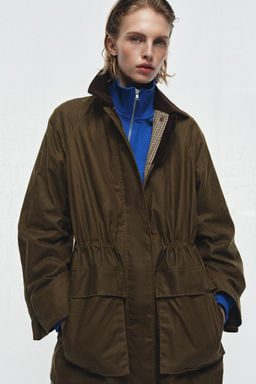 ZW COLLECTION WAXED JACKET WITH CORDUROY COLLAR - Zara фото 14