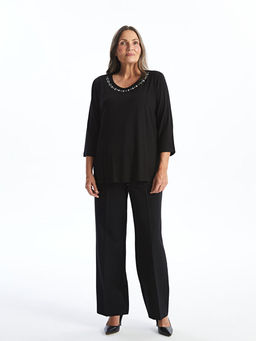 Bisiklet Yaka Parlak Ta?l? Kad?n Bluz