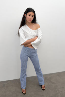 PANTAL?N FLARE VICHY / Marino / Blanco