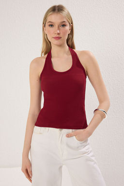 TRENDYOLMILLA Antrasit-Bordo 2li Paket Havuz Yaka Vucuda Oturan Fitlli Esnek Orme Atlet TWOSS25AL00049  фото 5