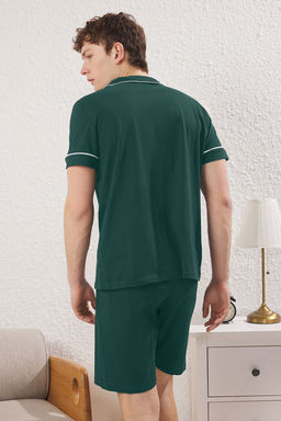 TRENDYOL MAN Siyah Regular Fit Dugmeli Biye Detayl? Sortlu Orme Pijama Tak?m? TMNSS25PT00047 - Trendyolmilla фото 4