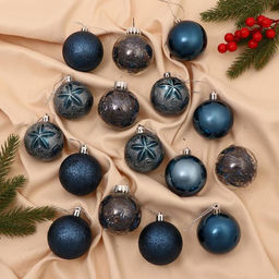 Ёлочные игрушки Фестиваль узоры, шары новогодние, d=6 см, набор 16 шт., синий - Зимнее волшебство фото 3