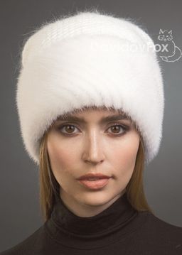 Шапка Лия норка трикотаж белая