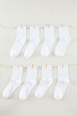 TRENDYOL MAN Beyaz Unisex 8li Pamuklu Kolej-Tenis-Orta Boy Erkek Corap TMNAW25CO00026