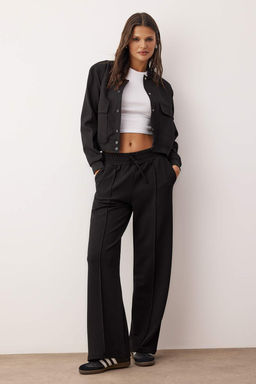 Siyah Beli Kal?n Lastikli Bagc?kl? Straight/Duz Kesim Orme Pantolon TWOAW26PL00100 - Trendyolmilla фото 4