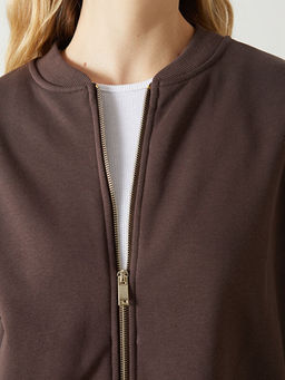 Kolej Yaka Oversize Kad?n Fermuarl? Sweatshirt