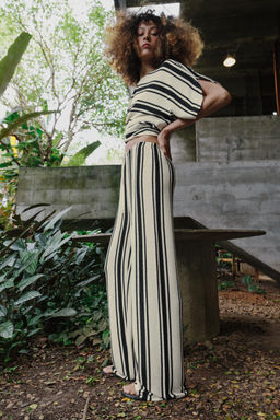 PANTAL?N R?STICO WIDE LEG / Crudo / Negro - Zara фото 4
