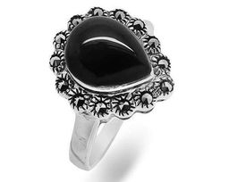 Кольцо из серебра марказит, оникс, SL-AGA80