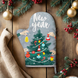 Цена за 2 шт. Варежка-прихватка New year 20×28 см, саржа, 100% хлопок, ватин 250 г/м²