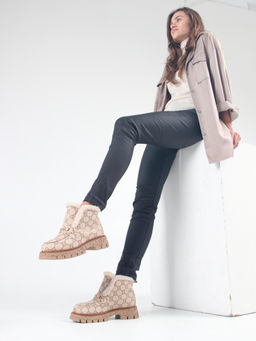 Ботинки 307.PODYUM141 br.Бежевый гучи коричневый/мех