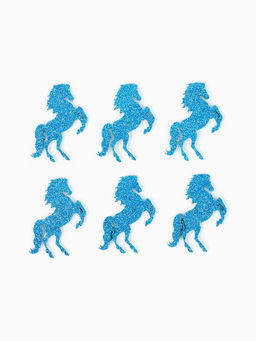 Декор новогодний Лошадки на клеевой основе, синий, набор 6 шт.