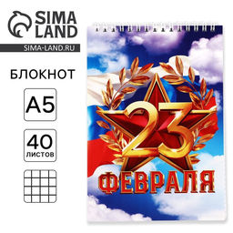 Цена за 10 шт. Блокнот А5, 40 листов на гребне, обложка картон «С 23 февраля, небо»