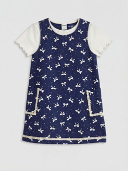 Fiyonk Bask?l? K?z ?ocuk Elbise ve Bluz