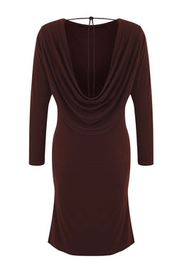 Limited Edition Kahverengi S?rt Dekolteli Mini Bodycon Uzun Kollu Esnek Orme Elbise TWOAW26EL00124 - Trendyolmilla фото 5