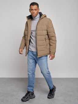 Куртка спортивная мужская зимняя с капюшоном коричневого цвета 8357K - Wonderrman фото 12