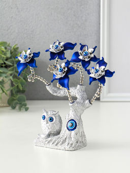 Фигурка от сглаза «Цветущее дерево. Филин со слитком золота», серебро, синий, 16×5.5×18.5 см