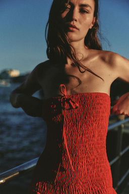 VESTIDO MIDI NIDO DE ABEJA / ROJO - Zara фото 5