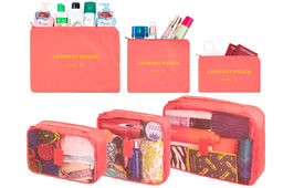 Набор 6 дорожных органайзеров Коралловый (3 органайзера и 3 косметички)