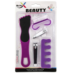 Педикюрный набор 5 предметов: кусачки-книпсер - 2 штуки; пилка двусторонняя наждачная; щетка для ногтей; разделитель для пальцев, цвета в ассортименте: розовый, голубой, фиолетовый, в блистере (Китай) - Beauty фото 3