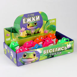 Цена за 8 шт. Мяч детский резиновый ёжка световой «Лягушка», цвета МИКС , в шоубоксе