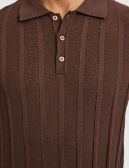 Kahverengi Slim Fit Pamuk Kar___ml_ Polo Yaka Triko T-shirt