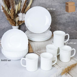 Столовый набор 18 предметов белый с кружками / 12/LHP757/XWCB250 (WHITE ) /уп 2/