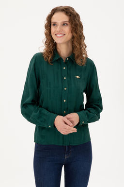 Женская темно-зеленая рубашка с длинным рукавом Неожиданная скидка в корзине