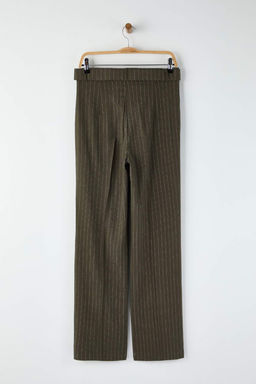 Haki Kemerli Cizgili Dokuma Genis Paca Pantolon TWOAW26PL00083 - Trendyolmilla фото 7