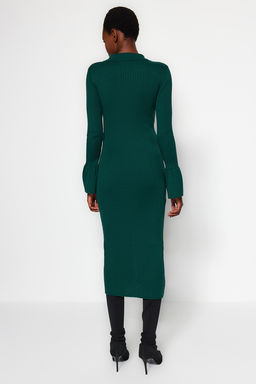 TRENDYOLMILLA Zumrut Yesili Maxi Triko Kol Detayl? Polo Yaka Elbise TWOAW24EL00046  фото 5