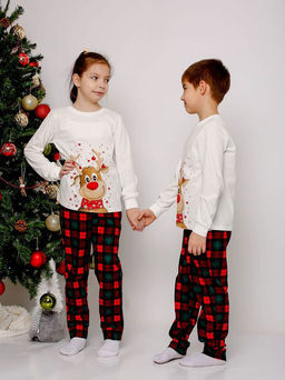 Пижама детская (джемпер+брюки) 91258 молочный/зеленая клетка 750 Be Friends  фото 5