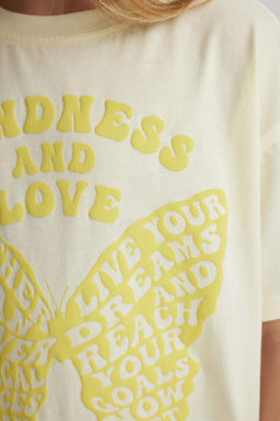 Футболка оверсайз с принтом и короткими рукавами для девочек - Defacto фото 5