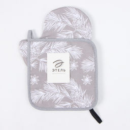 Набор кух. Этель Рождественские ветки: прихватка 19х19 см, варежка-прихватка 20х28 см, 100  фото 4