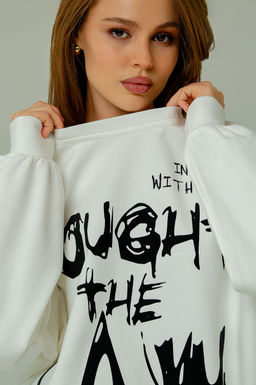 Арт. 15134 Свитшот женский оверсайз 46-52 (4 шт) Цвет:молочный - Калинка фото 6